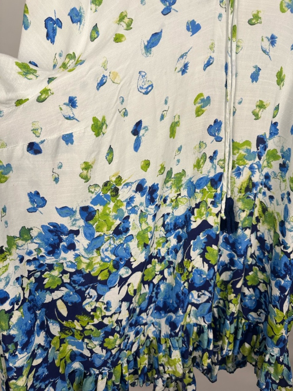 Avenue White Floral Tassel Tie Ruffle-Hem Tunic with Blue and Green Print - Picture 8 of 11